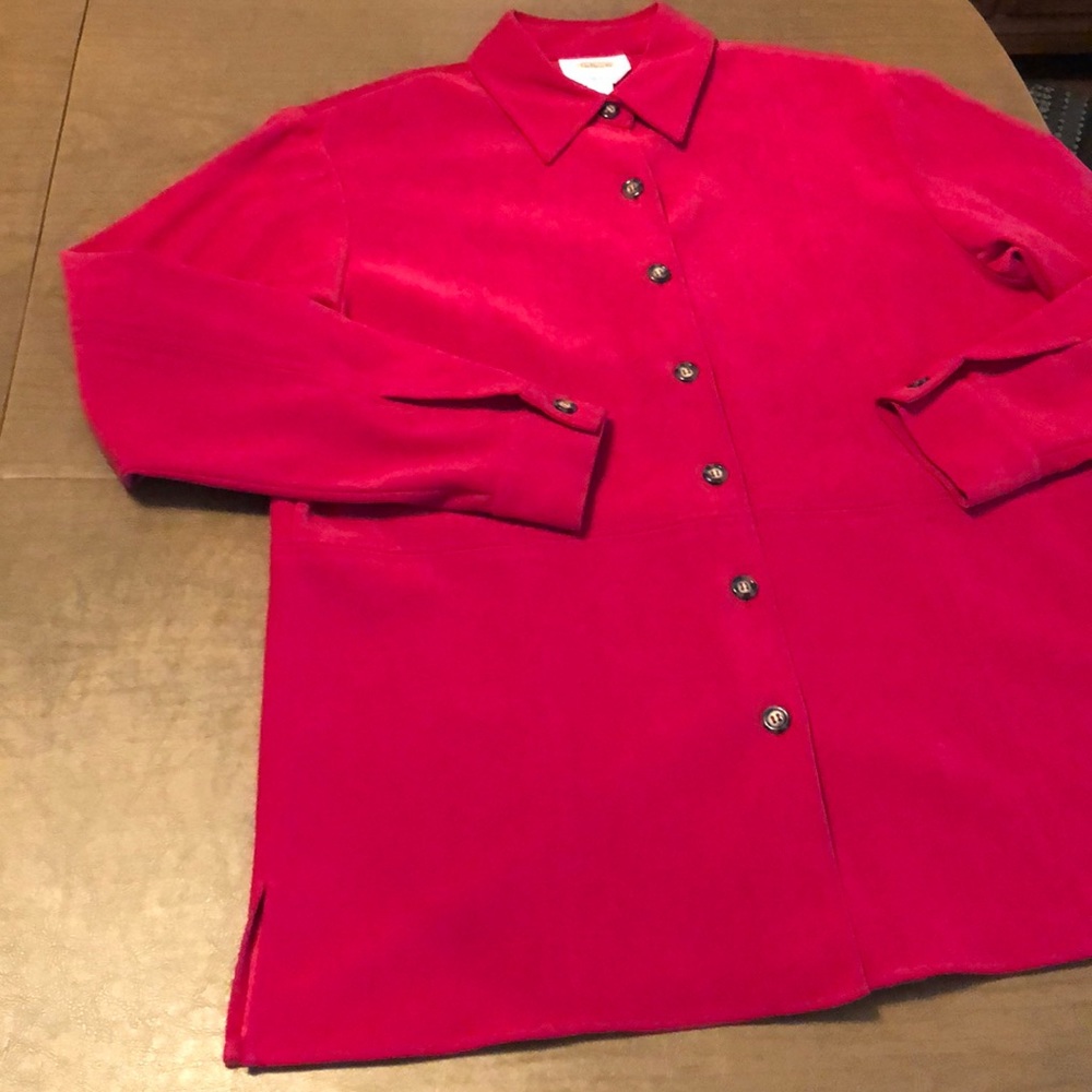 Talbots Oversized Red Button Down Tunic Shirt S - image 4